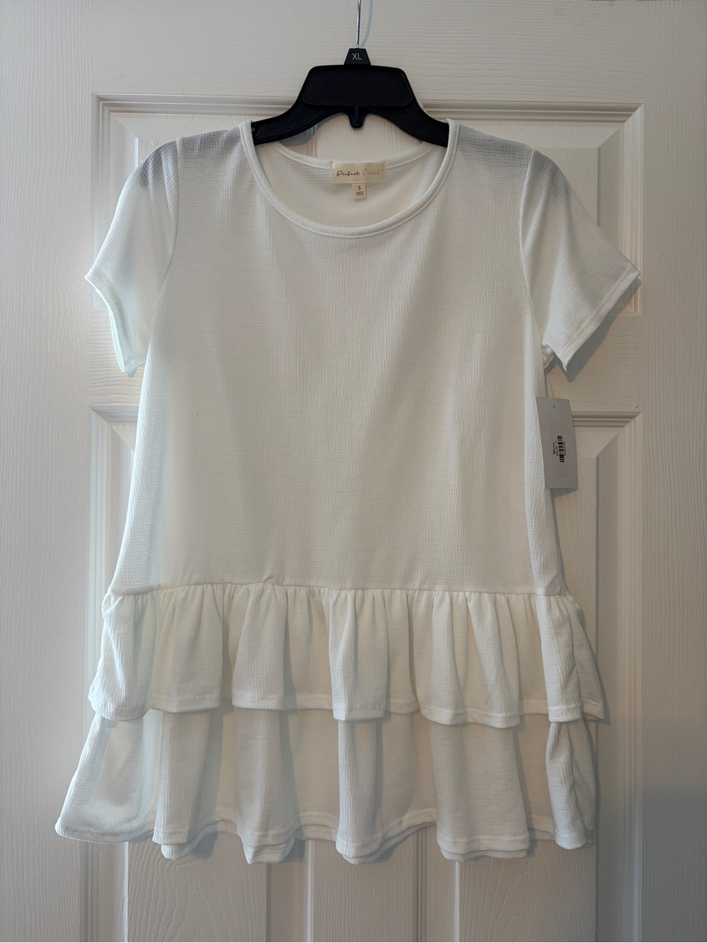 Pearl White Ruffle Tiered Short Sleeve Top